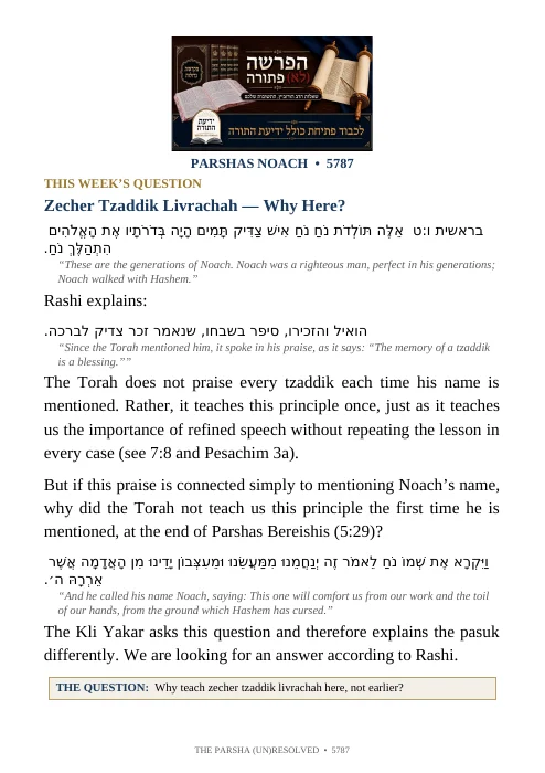 Parshas Noach newsletter